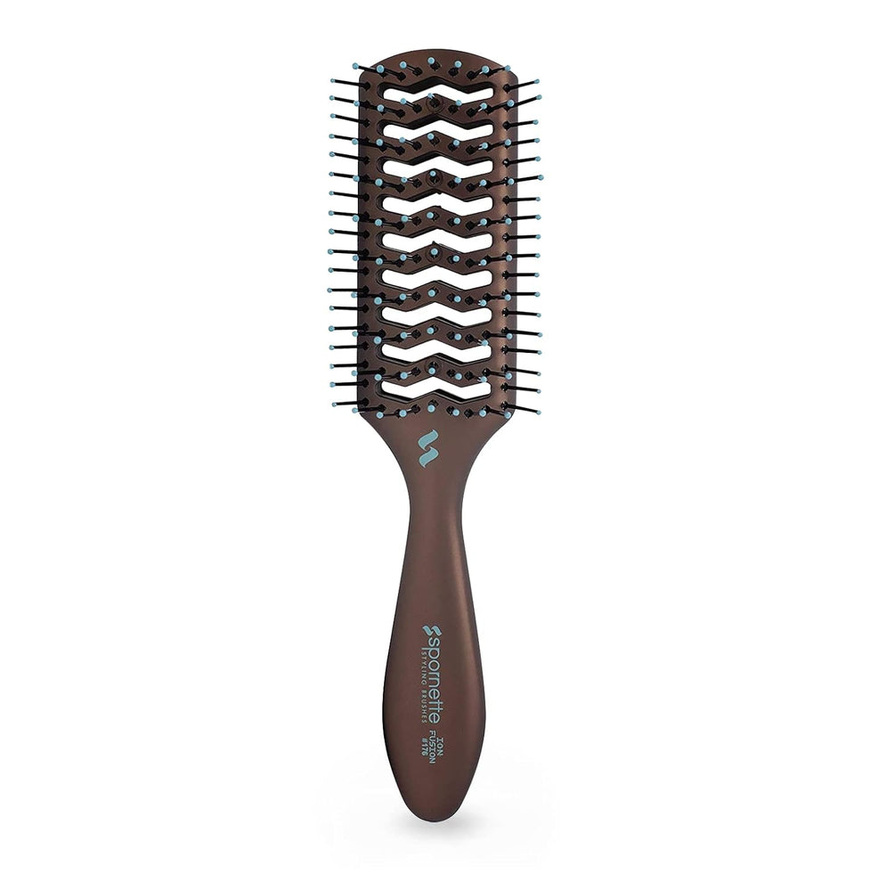 Spornette Ion Fusion Vent Brush, Tipped Nylon Bristles - For Blowouts, Blow Drying, Styling, Volumizing & Detangling Medium to Long Hair - All Hair Types For Men, Women and Children