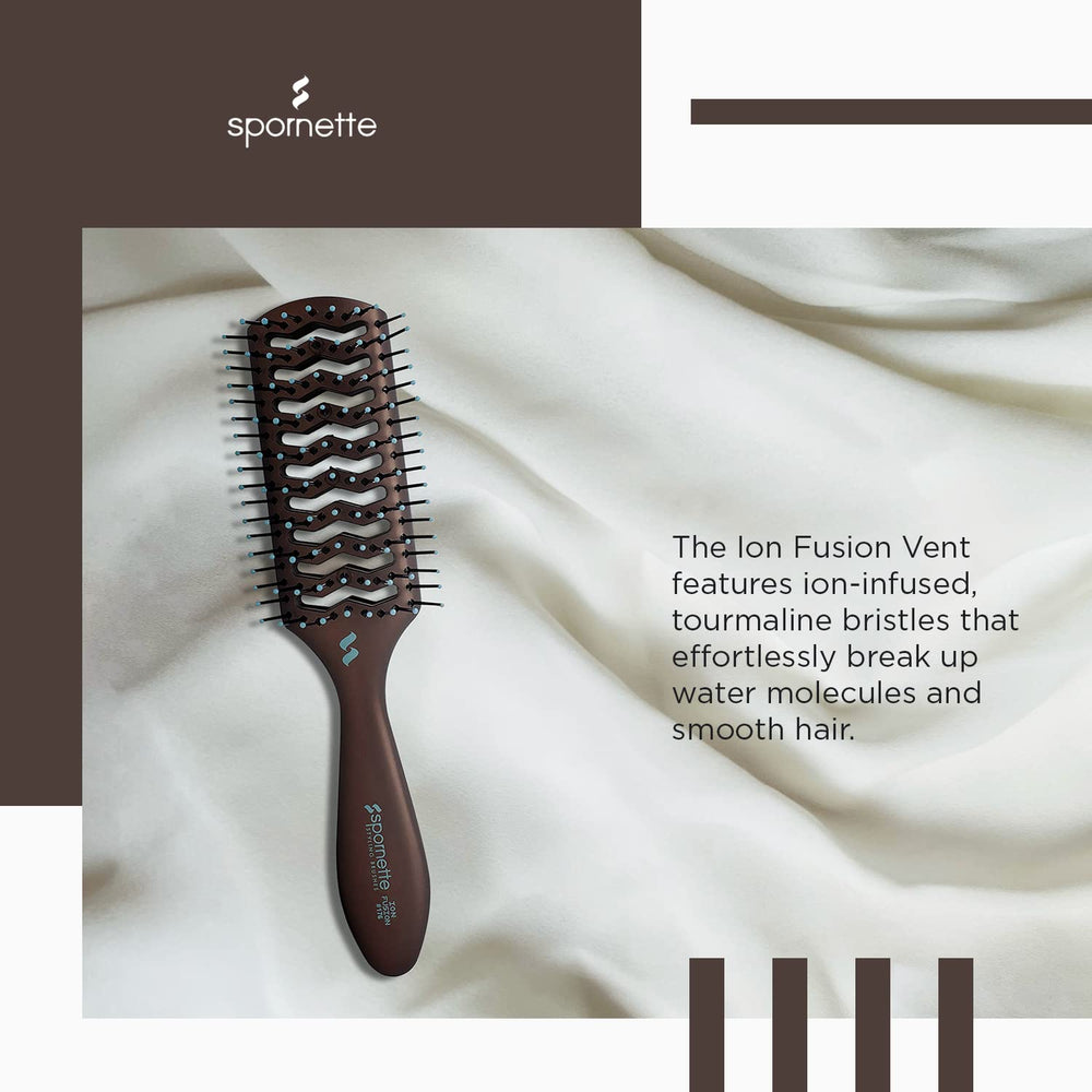Spornette Ion Fusion Vent Brush, Tipped Nylon Bristles - For Blowouts, Blow Drying, Styling, Volumizing & Detangling Medium to Long Hair - All Hair Types For Men, Women and Children
