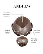 andrew american hair lines top of head oversized hair replacement unit pu edge, gauze perimeter monofilament lace center 2 darkest brown