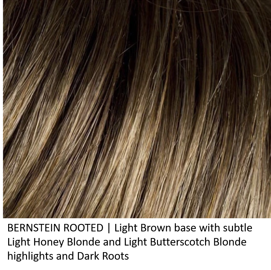 BERNSTEIN ROOTED | Light Brown base with subtle Light Honey Blonde and Light Butterscotch Blonde highlights and Dark Roots 