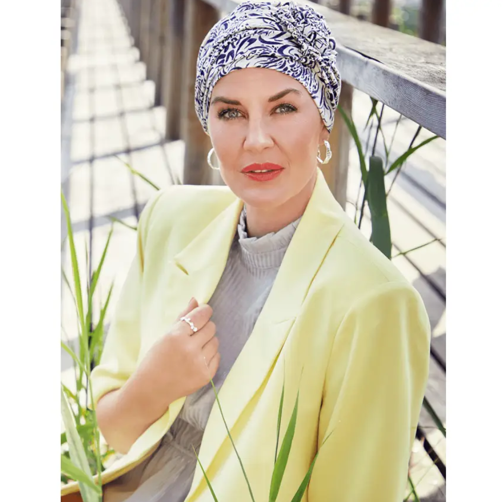 Beatrice Linen Printed Turban, Lavender Illusions