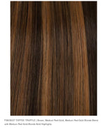  FS6/30/27 TOFFEE TRUFFLE | Brown, Medium Red-Gold, Medium Red-Gold Blonde Blend with Medium Red Gold Blonde Bold Highlights
 JON renau heat friendly