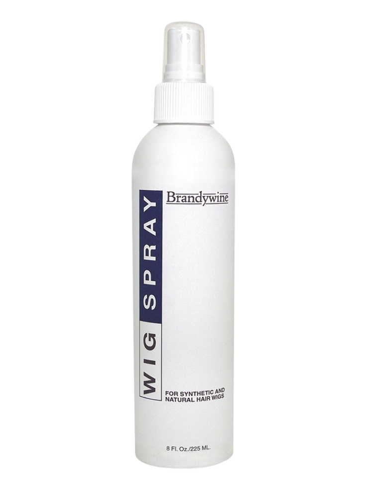 White spray bottle labeled 'Wig Spray' by Brandywine on a white background