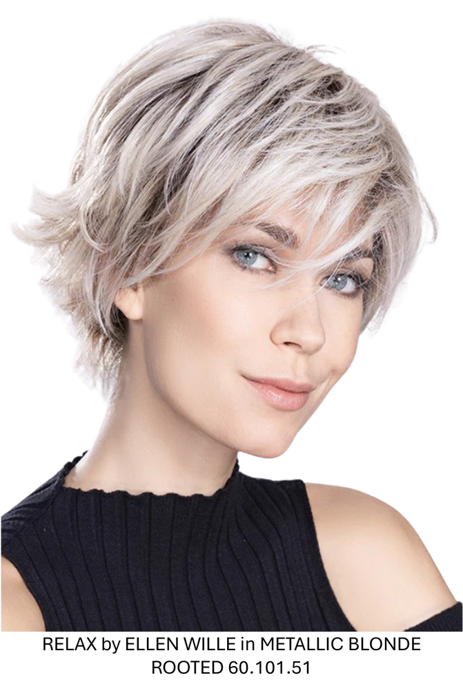 RELAX by ELLEN WILLE in METALLIC BLONDE ROOTED 60.101.51 | Pearl White, Pearl Platinum with Dark and Lightest Brown and Grey Blend with Shaded Roots