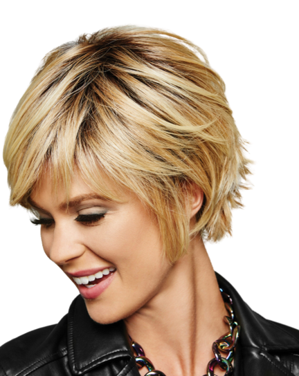 TEXTURED FRINGE BOB by HAIRDO in SS14/88 SHADED GOLDEN WHEAT | Medium Blonde streaked with Pale Gold highlights, Medium Brown roots