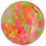 Bikini Bottoms Nail Lacquer is a vibrant starry topper featuring neon orange stars with neon pink and green dots for a playful, multi-dimensional look.