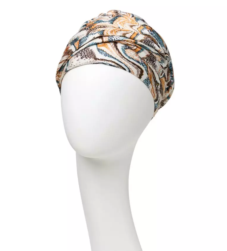 Sapphire BOHO Turban Printed, Wavy Caramel 0861 by christine headwear
