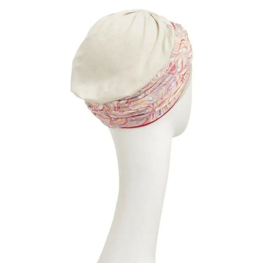 Shakti Turban w/Printed Headband, Oyster w/ Energetic Flowers