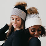 2 Tone Angora Knit Fur Pom Beanie