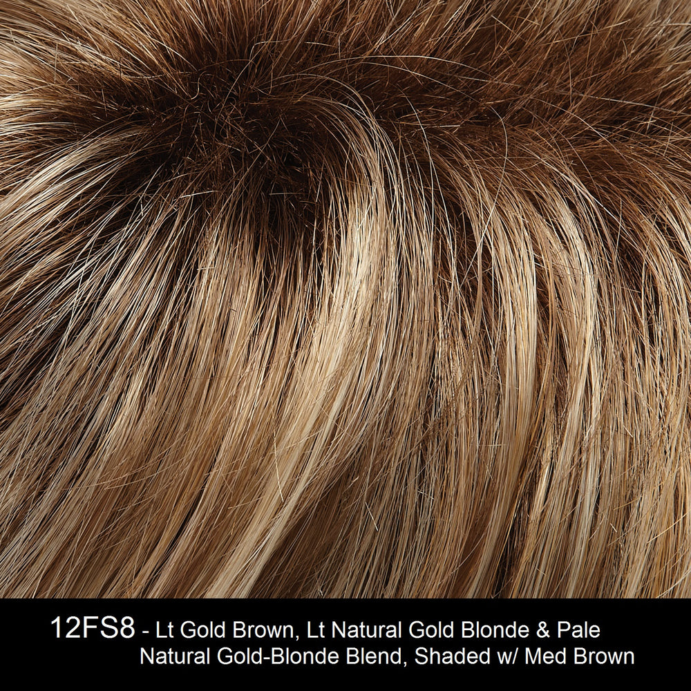 12FS8 | Medium Natural Gold Blonde, Light Gold Blonde, Pale Natural Blonde Blend, Shaded with Dark Brown