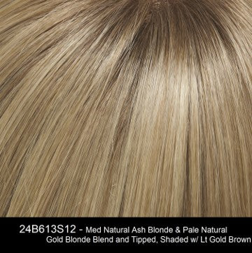 24B613S12 - Med Natural Ash Blonde & Pale Natural Gold Blonde Blend and Tipped, Shaded w/ Lt Gold Brown