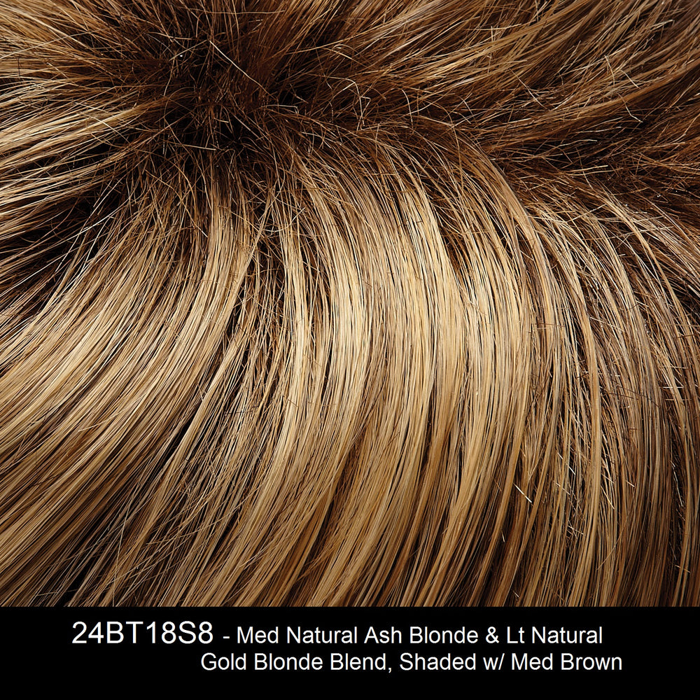 24BT18S8 - Medium Gold Brown & Light Golden Blonde Blend, Shaded with a Dark Gold Brown Root