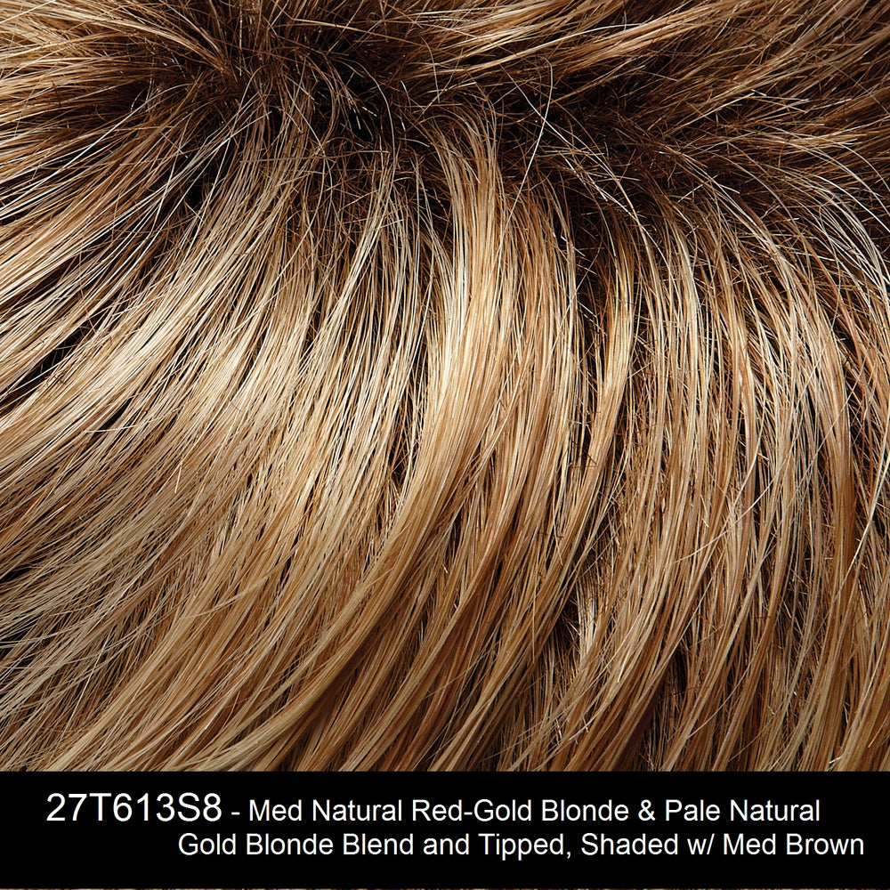 27T613S8 | Medium Natural Red-Gold Blonde and Pale Natural Gold Blonde Blend and Tipped, Shaded with Medium Brown