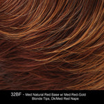 32BF-MED NATURAL RED BASE W/ MED RED-GOLD BLONDE TIPS, DK/MED RED NAPE