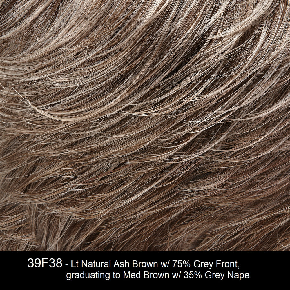 39F38 ROASTED CHESNUT | Light Natural Ash Brown with 75% Grey Front, graduating to Medium Brown with 35% Grey Nape