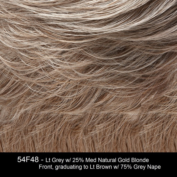 54F48 COCKTAIL | Light Grey with 25% Medium Natural Gold Blonde Front, graduating to Light Brown with 75% Grey Nape