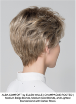 ALBA COMFORT by ELLEN WILLE | CHAMPAGNE ROOTED | Medium Beige Blonde, Medium Gold Blonde, and Lightest Blonde blend with Darker Roots