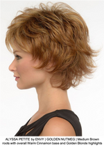 ALYSSA PETITE by ENVY | GOLDEN NUTMEG | Medium Brown roots with overall Warm Cinnamon base and Golden Blonde highlights