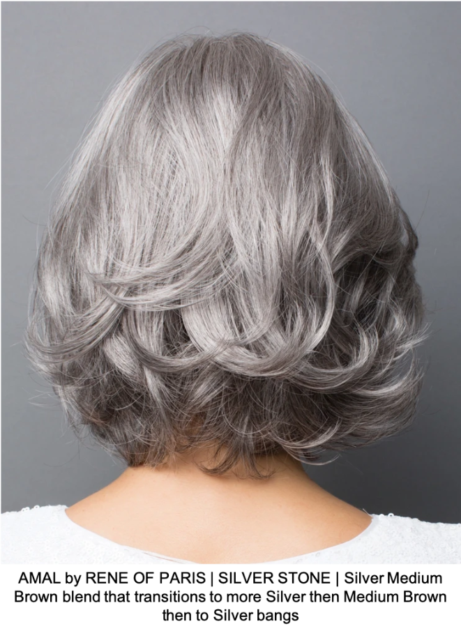 AMAL by RENE OF PARIS | SILVER STONE | Silver Medium Brown blend that transitions to more Silver then Medium Brown then to Silver bangs