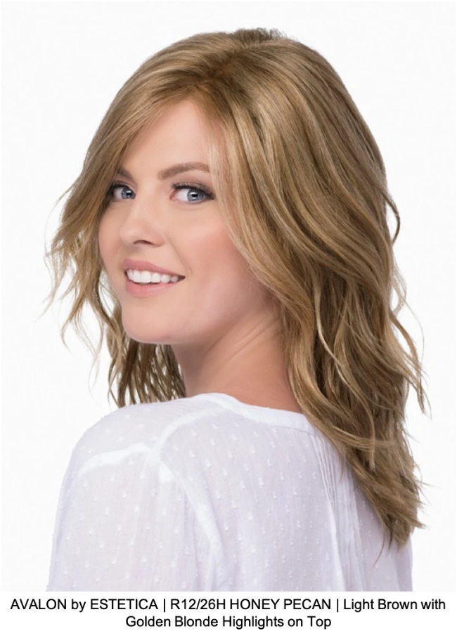 AVALON by ESTETICA | R12/26H HONEY PECAN | Light Brown with Golden Blonde Highlights on Top