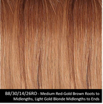 B8/30/14/26RO | Medium Red-Gold Brown Roots to Midlengths, Light Gold Blonde Midlengths to Ends