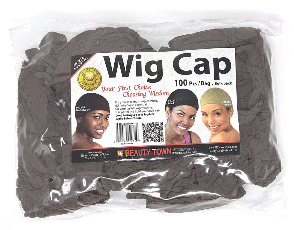 Beauty Town Wig Cap 100 Pieces Bulk Bag Dark Brown