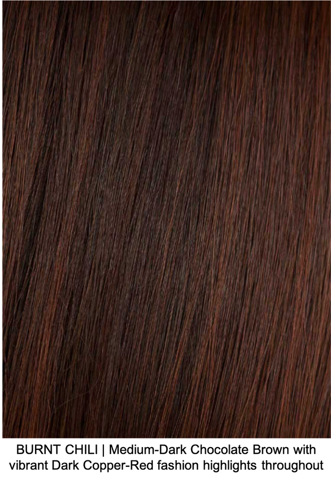 BURNT CHILI | Medium-Dark Chocolate Brown with vibrant Dark Copper-Red fashion highlights throughout