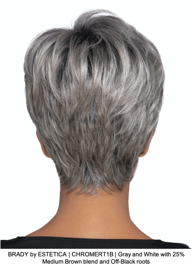 BRADY by ESTETICA | CHROMERT1B | Gray and White with 25% Medium Brown blend and Off-Black roots