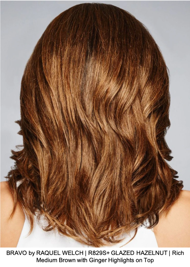 BRAVO by RAQUEL WELCH | R829S+ GLAZED HAZELNUT | Rich Medium Brown with Ginger Highlights on Top