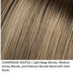 CHAMPAGNE ROOTED | Light Beige Blonde, Medium Honey Blonde, and Platinum Blonde Blend with Dark Roots