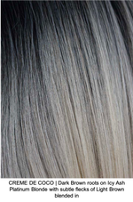 CREME DE COCO | Dark Brown roots on Icy Ash Platinum Blonde with subtle flecks of Light Brown blended in