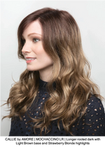 CALLIE by AMORE | MOCHACCINO LR | Longer rooted dark with Light Brown base and Strawberry Blonde highlights