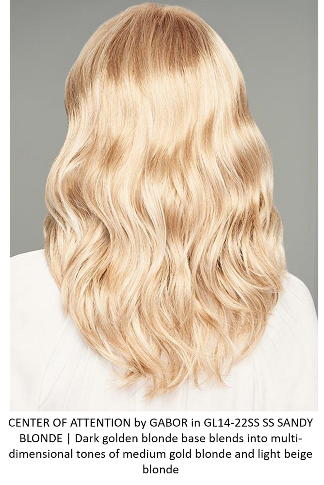 CENTER OF ATTENTION by GABOR iN GL14-22SS SS SANDY BLONDE | Dark golden blonde base blends into multi-dimensional tones of medium gold blonde and light beige blonde