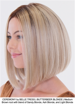 CEREMONY by BELLE TRESS | BUTTERBEER BLONDE | Medium Brown root with blend of Sandy Blonde, Ash Blonde, and Light Blonde 