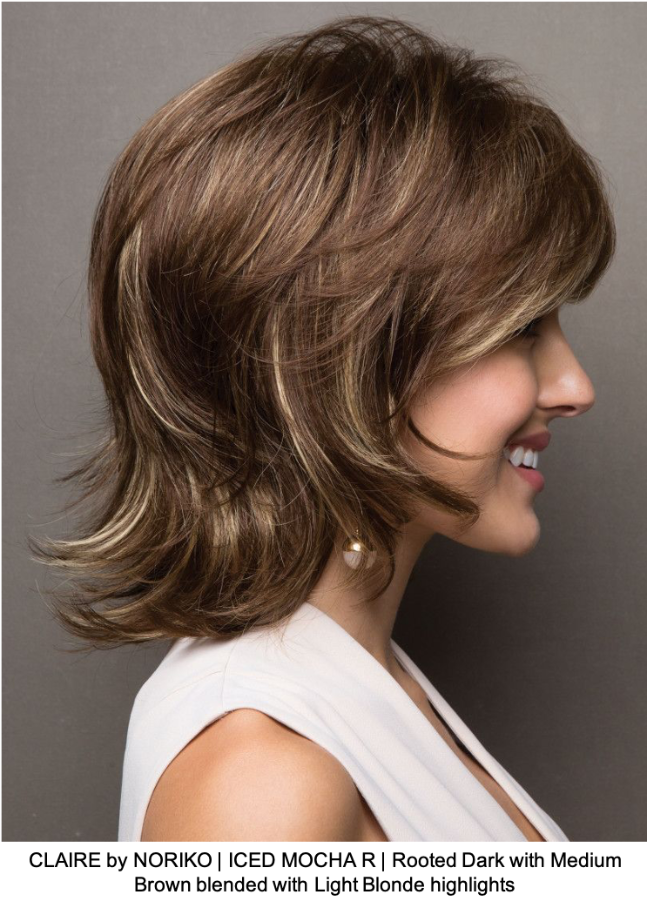 CLAIRE by NORIKO | ICED MOCHA R | Rooted Dark with Medium Brown blended with Light Blonde highlights