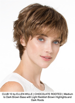 CLUB 10 by ELLEN WILLE | CHOCOLATE ROOTED | Medium to Dark Brown Base with Light Reddish Brown Highlights and Dark Roots