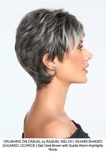 CRUSHING ON CASUAL by RAQUEL WELCH | SS44/60 SHADED SUGARED LICORICE | Salt Dark Brown with Subtle Warm Highlights Roots