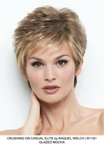 CRUSHING ON CASUAL ELITE by RAQUEL WELCH | R11S+ GLAZED MOCHA | Warm Medium Brown with Golden Blonde highlights on top