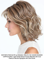 EDITOR’S PICK ELITE by RAQUEL WELCH | RL12/22SS SHADED CAPPUCCINO | Light Golden Brown Evenly Blended with Cool Platinum Blonde Highlights with Dark Roots