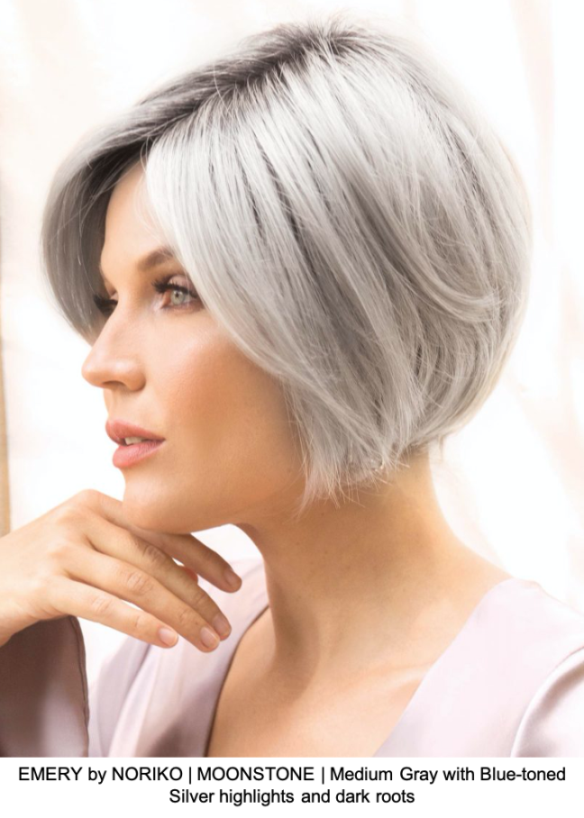 EMERY by NORIKO | MOONSTONE | Medium Gray with Blue-toned Silver highlights and dark roots