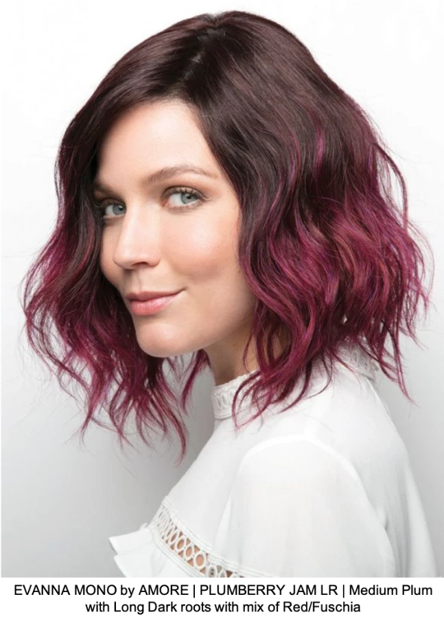 EVANNA MONO by AMORE | PLUMBERRY JAM LR | Medium Plum with Long Dark roots with mix of Red/Fuschia
