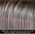 FS38/PLS8 | Dark Natural Gold Brown with 35% Grey with Bold Plum Highlights. Shaded with Medium Brown
