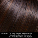 FS4/33/30A MIDNIGHT COCOA | Dark Brown, Medium Red, Medium Natural Red Blonde/Brown Blend with Medium Natural Red Blonde/Brown Blend Bold Highlights