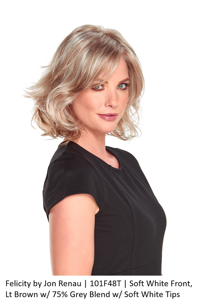 FELICITY Wig by JON RENAU in 101F48T | Soft White Front, Lt Brown w/ 75% Grey Blend w/ Soft White Tips