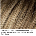 GINGER ROOTED | Light Honey Blonde, Light Auburn, and Medium Honey Blonde blend with Dark Roots