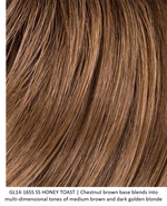 GL14-16SS SS HONEY TOAST | Chestnut brown base blends into multi-dimensional tones of medium brown and dark golden blonde.