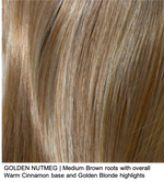 GOLDEN NUTMEG | Medium Brown roots with overall Warm Cinnamon base and Golden Blonde highlights