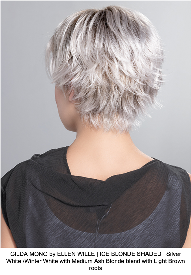 GILDA MONO by ELLEN WILLE | ICE BLONDE SHADED | Silver White /Winter White with Medium Ash Blonde blend with Light Brown roots