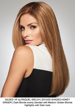 GILDED 18” by RAQUEL WELCH | SS14/25 SHADED HONEY GINGER | Dark Blonde evenly blended with Medium Golden Blonde highlights with Dark roots 