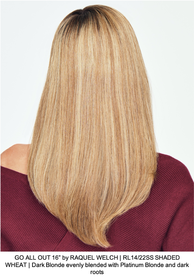 GO ALL OUT 16” by RAQUEL WELCH | RL14/22SS SHADED WHEAT | Dark Blonde evenly blended with Platinum Blonde and dark roots